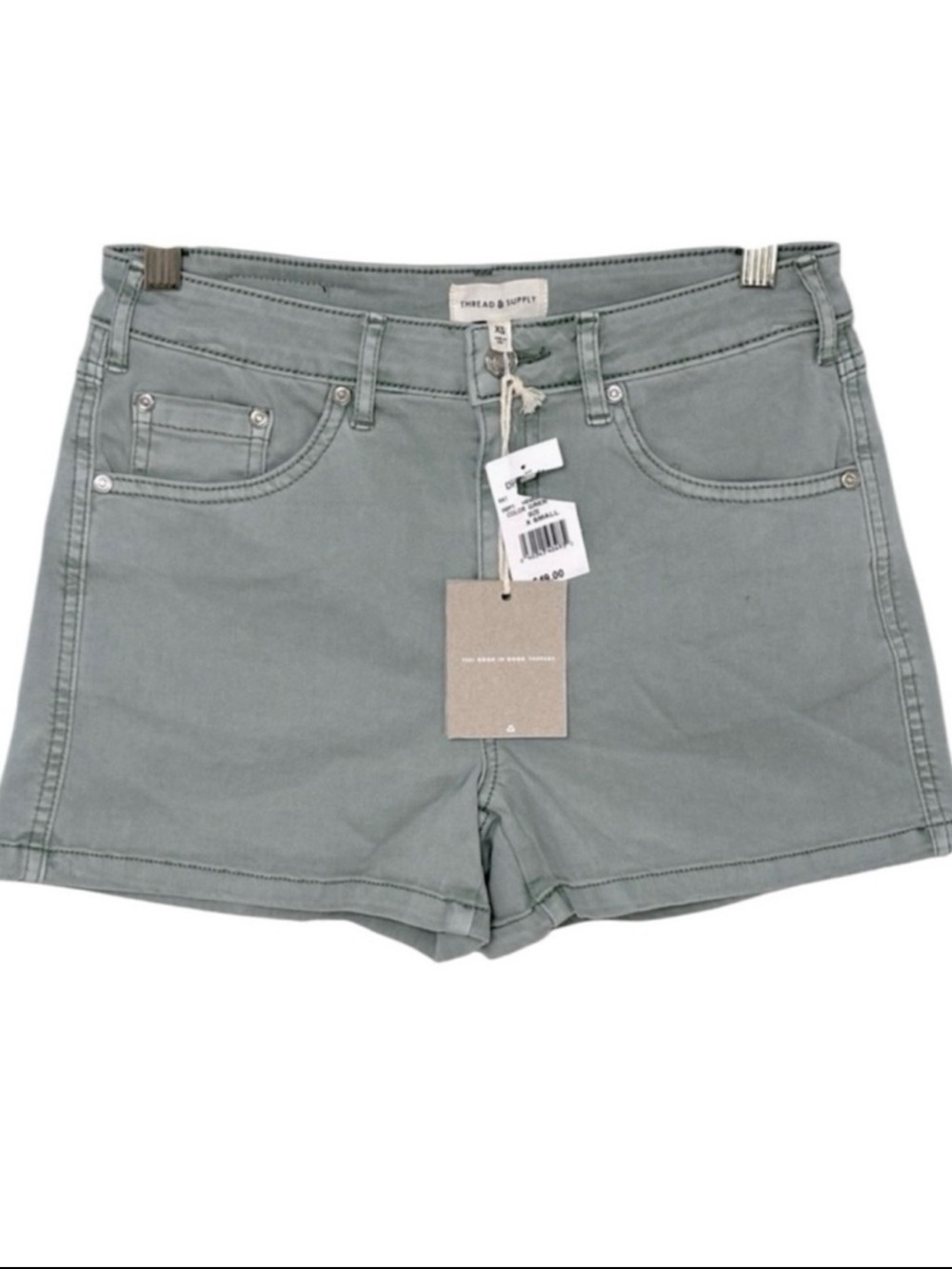 Thread & Supply High Rise 3" Inseam Cotton Tencel Stretch Sage Fog Shorts NWT